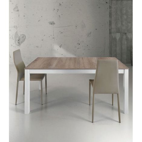 Tavolo Moderno Bianco e Rovere con Allunghe Centrali Dimensione Tavoli: 160 x 90 + 2 allunghe 43 cm