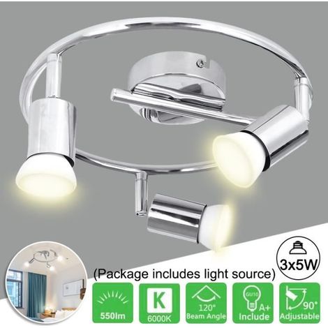 Plafonnier 3 Spots LED - Orientables - Ampoules GU10 - 5W 550LM - Blanc chaud (1/4)