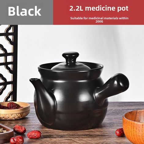 Olla medicinal de cerámica tradicional china para cocina de gas (2,2 L, negra [resistencia mejorada], apta para 200 gramos de hierbas medicinales) (1/5)