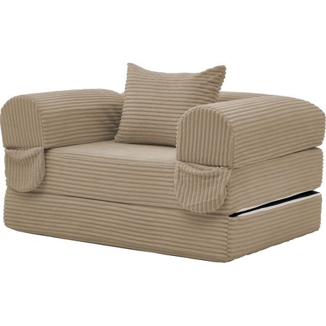 Sillón Convertible 1 Plaza, Sofá Cama Plegable sin Montaje, con Cojín, en Tejido de Canalé, Marrón (1/5)