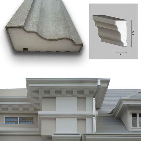 €13,99ml  STOCK . Pacco da 12ml di cornice decorativa in XPS Resinata per esterno 13,5x6x200cm PD079