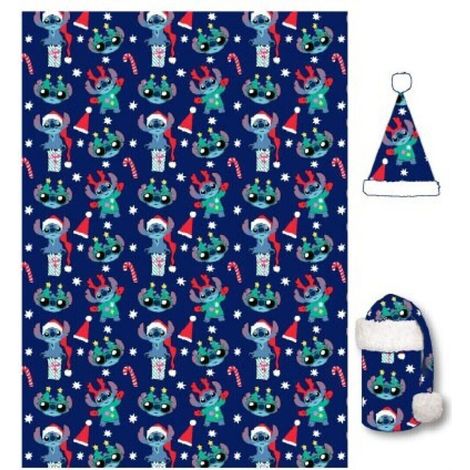 Set plaid+bonnet de noël - Stitch Déguisé Pour Noël - 100 cm x 140 cm (1/4)