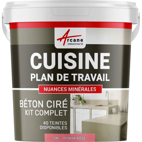 Béton ciré cuisine, plan de travail, crédence, évier sol et mur revêtement mural décoratif kit complet - 2 m² (en 2 couches) Pitaya Rose - ARCANE INDUSTRIES