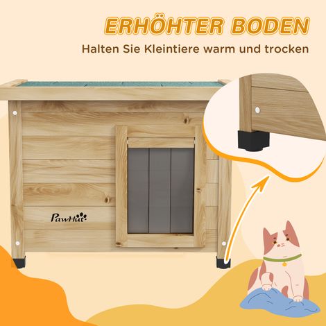 Niche extérieur chat, abri imperméable pour félin, tanière confortable jusqu'à 6 kg, 57x45x43 cm, teinte bois naturel (1/4)