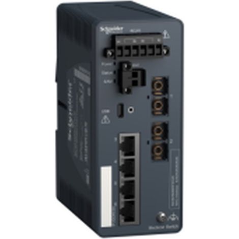 Conmutador MODICON ABE7 7W 4x100TX RJ45 y 2x100FX fibra óptica, IP30, montaje DIN