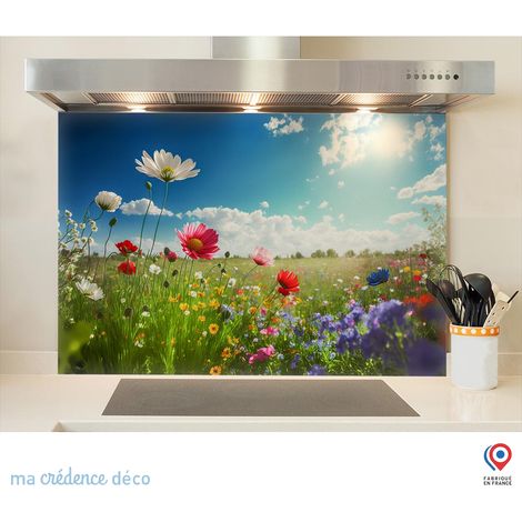 Fond de hotte : Fleurs sauvages 3 - Verre trempé - 70 cm - 60 cm