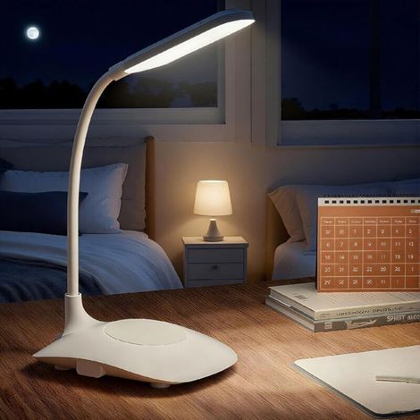 White LED desk lamp with touch control and dimmer, measuring 12.5 x 10 x 7.5 cm, suitable for offices, bedrooms and bedside tables. (1/5)