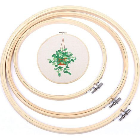 Ensemble de 3 cercles à broder, cercles à coudre ronds en bois naturel, cercles à broder réglables pour point de croix. (1/5)