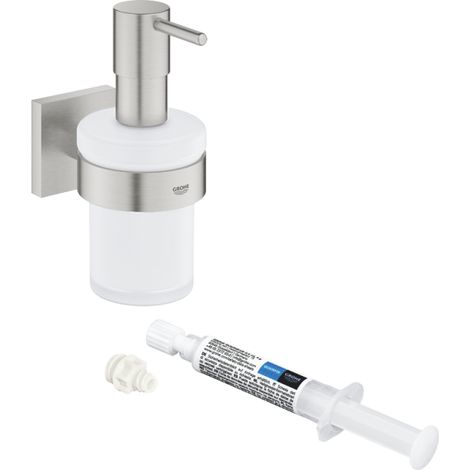 Dispensador de jabón con soporte GROHE Start Cube supersteel + GROHE QuickGlue A1 para acceso con placa de fijación