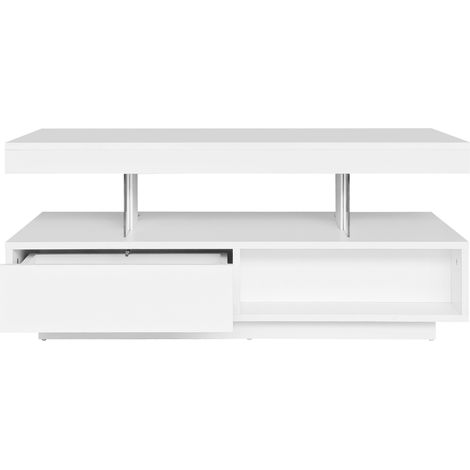 Tavolino da salotto bianco lucido 95 x 50 x 42,5 cm con 4 vetri, 2 cassetti e 2 vani (1/5)