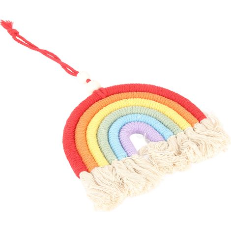 Pendentif de voiture en cuivre avec clochette et ceinture décorative tissée colorée, idéal pour la maison. (1/5)