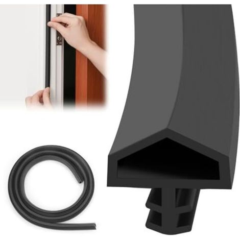 Burlete de puerta de TPE, perfil de sellado, burlete para marco de puerta para aislamiento acústico, burlete interior de puerta de 12 mm, blanco, disponible en 5 m/10 m/15 m/20 m/30 m (negro - 5 (1/5)