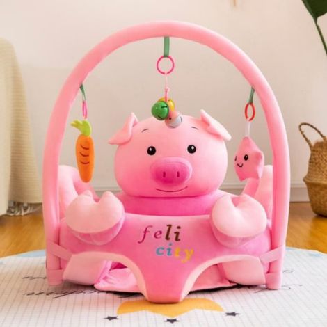 Fauteuil Bébé dès 3 Mois, Chaise d'Apprentissage en peluche Avec Tige de Jeu, Moelleux Siège de Soutien au Sol,Cochon (1/4)
