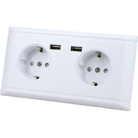 Prise Murale EU Multifonction avec Double Port USB pour Charge Téléphone 250V (1/5)
