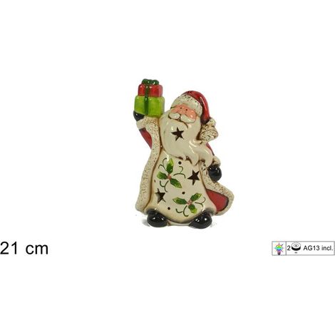Decorazione Natalizia Babbo Natale con Regali e Luci 21 cm