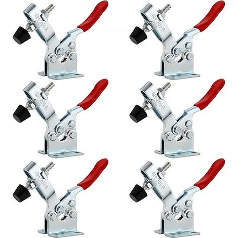 Lntyq Lot de 6 serre-joints horizontaux à bascule GH-201B, serre-joint à bascule, capacité de serrage rapide, tendeurs à levier à genou à dégagement rapide pour machines, menuiserie 90 kg 198 lb
