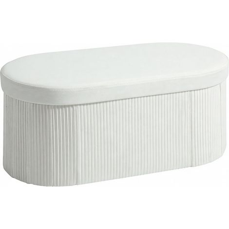 Banco tapizado plegable con almacenaje, efecto terciopelo, 76 x 38 x 35 cm, color crema, HOMVRA (1/5)
