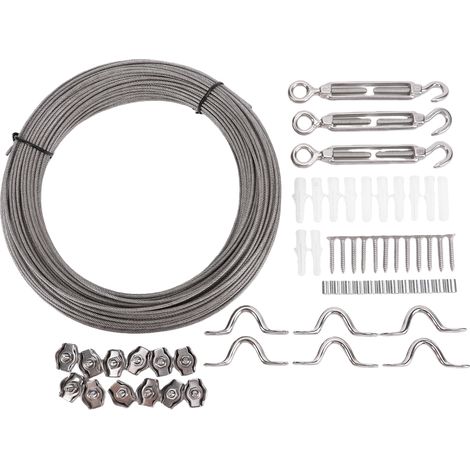 Kit de câble en acier inoxydable 50 m – Diamètre 2 mm, gainé PVC anti-rouille, avec manchons de sertissage aluminium M2, pour suspension, jardinage et treillage (1/5)