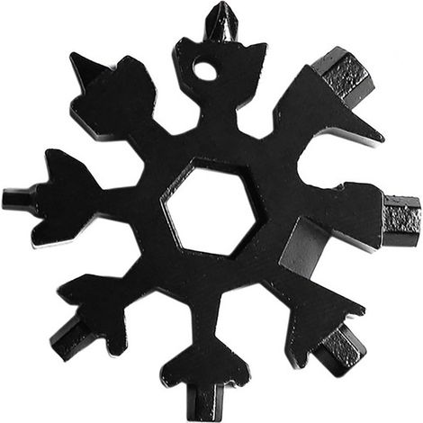 Clé multifonction 18 en 1 en forme de flocon de neige, outil de réparation portable en alliage, forme octogonale, incluant clé à main, tournevis et ouvre-bouteille, 6,2 x 6,2 cm, noir. (1/4)
