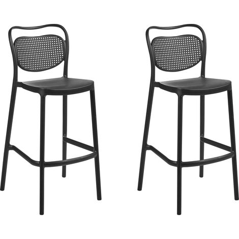 Conjunto de 2 sillas de bar retro de plástico resistentes a la intemperie para uso en interiores y exteriores negro Celleno