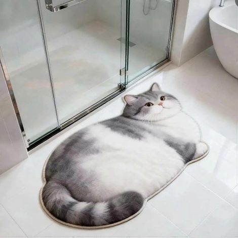 Tapis de porte/salle de bain en terre de diatomées, motif chat mignon absorbant (1/5)