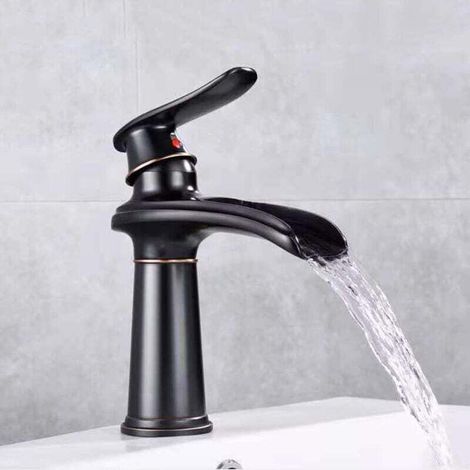 Antique Waterfall Basin Faucet Solid Brass Hot Cold Mixer Sink Tap Single Handle Basin Faucet Short Style MUMU (1/3)