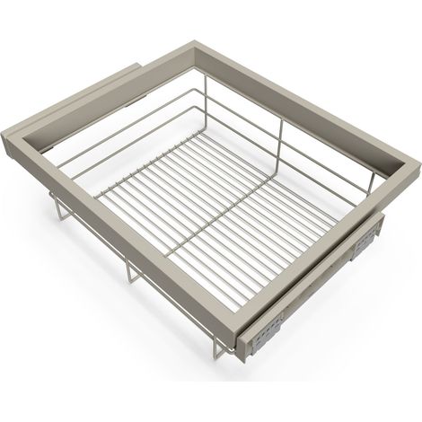 Emuca Kit di cestello in filo e telaio a scorrimento con chiusura ammortizzata per armadio, regolabile, modulo 600 mm, Grigio pietra (1/5)