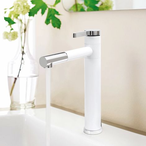 Robinet de salle de bains, Robinet de cuisine Rotation à 360 °, argent blanc 304, en acier inoxydable et en laiton, lavabo à levier unique robinet d'évier de Restaurant