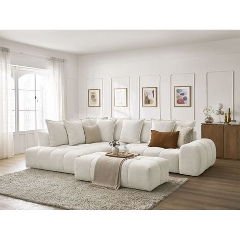 BOBOCHIC - Canapé d'angle L convertible coffre EVEREST tissu chiné avec pouf Angle gauche  Blanc (1/5)