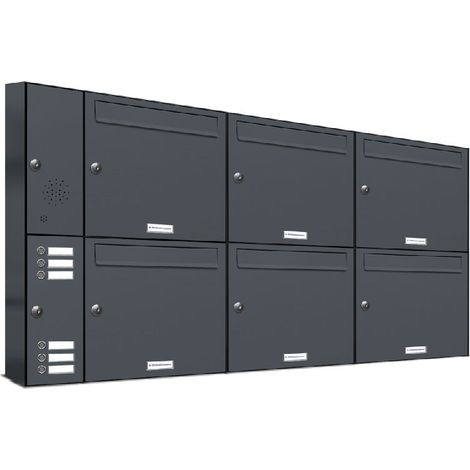 6er Briefkasten Anlage Aufputz - Wandmontage RAL 7016 Anthrazit Klingel (1/5)