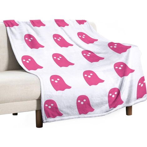 Couverture en flanelle rose à motif fantôme de dessin animé, couverture douce et double face 150×130cm