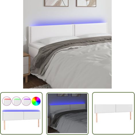 The Living Store Tête de lit à LED Blanc 200x5x78/88 cm Similicuir - Tête De Lit Led - Tête De Lit Blanche - Tête De Lit Moderne - Tête De Lit Rembourrée - Tête De Lit Similicuir (1/5)