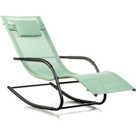 Sedia Sdraio a Dondolo da Giardino Rocking Sky 147,5x62x89 cm in Textilene Verde (1/5)