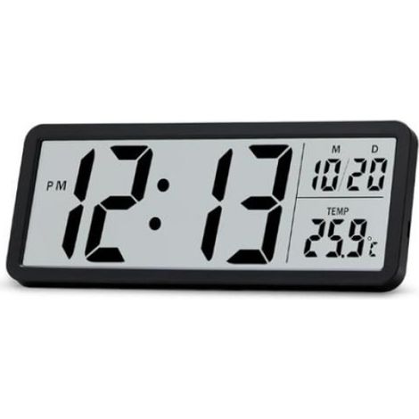 8,5" x 34" (21,6 x 86,4 cm) große, batteriebetriebene digitale Wanduhr, LCD-Tischuhr mit großen Ziffern, Temperaturanzeige, Datumsanzeige, Schwarz (1/5)