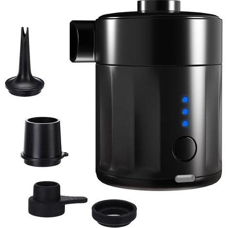 Pompe à air 2-en-1 – 5200 mAh – 450 l/min – Rechargeable – 4 buses – Sac de rangement – Pour bateau, matelas, piscine – Noire (1/5)