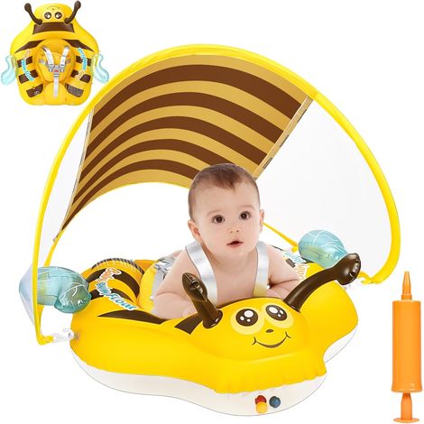 Bouée pour bébé, bouée de natation avec protection solaire, bouée de piscine pour bébé, bouée parasol pour bébé, flotteur de natation gonflable pour bébé avec support inférieur pour les 6 à 24 mois (V (1/5)