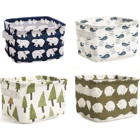 Lot de 4 paniers de rangement en tissu avec imprimés d'animaux et de nature – Paniers de rangement élégants pour chambre d'enfant, salon et salle de bain (1/5)