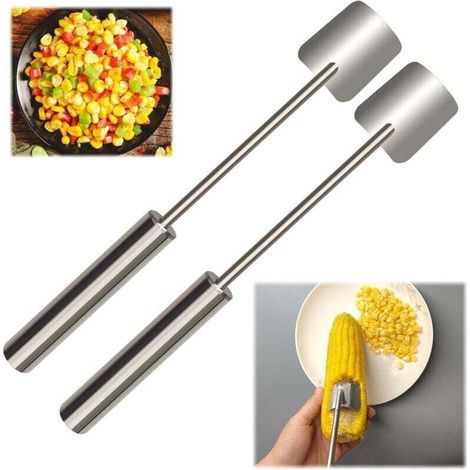 Éplucheur et décapeur de maïs en acier inoxydable - Manche long, 2 pièces - Maison et extérieur (1/4)