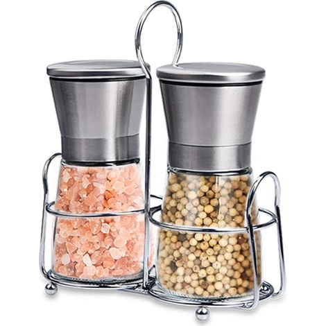 2 moulins à sel et poivre, inox et verre, mécanisme céramique (1/5)