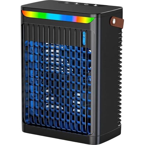 Mini climatiseur portable, ventilateur 3 en 1 avec 5 vitesses, réservoir de 680 ml, ventilateur alimenté par USB pour maison/bureau/dortoir/camping, noir (1/5)