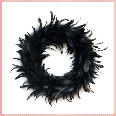 AUCUNE couronne d’Hallowmas Couronne de plumes noires 40cm, accessoire Photo d'halloween, décor de porte d'entrée, deco murale (1/5)
