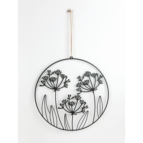 TrendLine Aufhänger Metall mit Nieten Blumen 47 x 1 x 30 cm schwarz Figuren