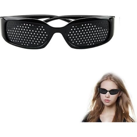 Lunettes à sténopé 4 pièces, verres perforés antidouleur, lunettes à treillis noires, solaires à trous pour soin des yeux et amélioration de la vue, noir (1/5)