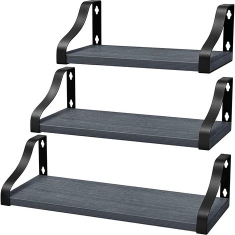 etagères murales Lot de 3 Bois et Métal, Etagères de Rangementen - Style Rustique avec veines Apparentes -Étagère Flottante pour Salon Chambre Bureau Salle de Bains ou Cuisine (1/5)