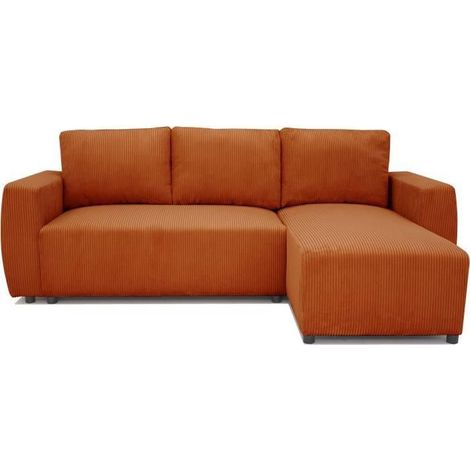 Canapé d'angle convertible 3 a 4 places PHARELL - Tissu velours cotelé terracotta - Réversible - L 224 x P 155 x H 85 cm (1/5)