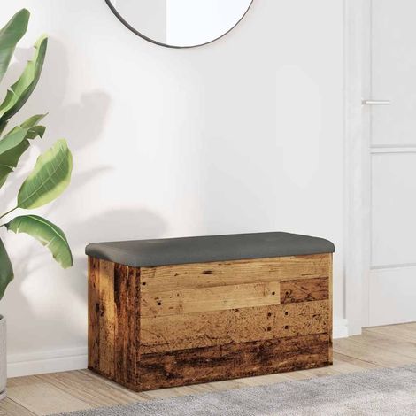 Banc de rangement avec coussin en bois d’ingénierie vieux bois, 82 x 42 x 45 cm - PANGIVO (1/5)