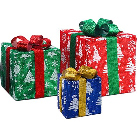 Lot de 3 coffrets cadeaux lumineux Noël en plastique avec flocons décoratifs, guirlande et ornements pour déco maison fête vacances (1/4)