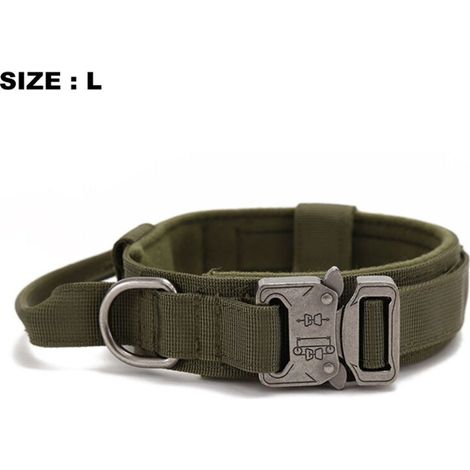 résistant Collier de chien pour les grands et les Chiens de taille moyenne - Professionnel Collier avec Poignée(Militärfarbe,L) (1/4)