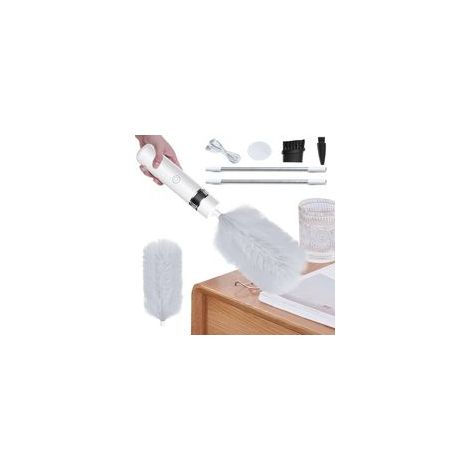Brosse électrique à plumes, petit plumeau à 360° pour le nettoyage automatique des ventilateurs de plafond, plafond haut, stores-Blanc (1/5)