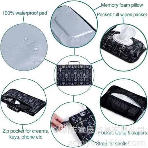 Matelas à Langer de Voyage, Portable Tapis à Langer Bébé Amovible, Avec Coussin de Tête Poches pour Bébé Maison Extérieur Voyage (1/4)